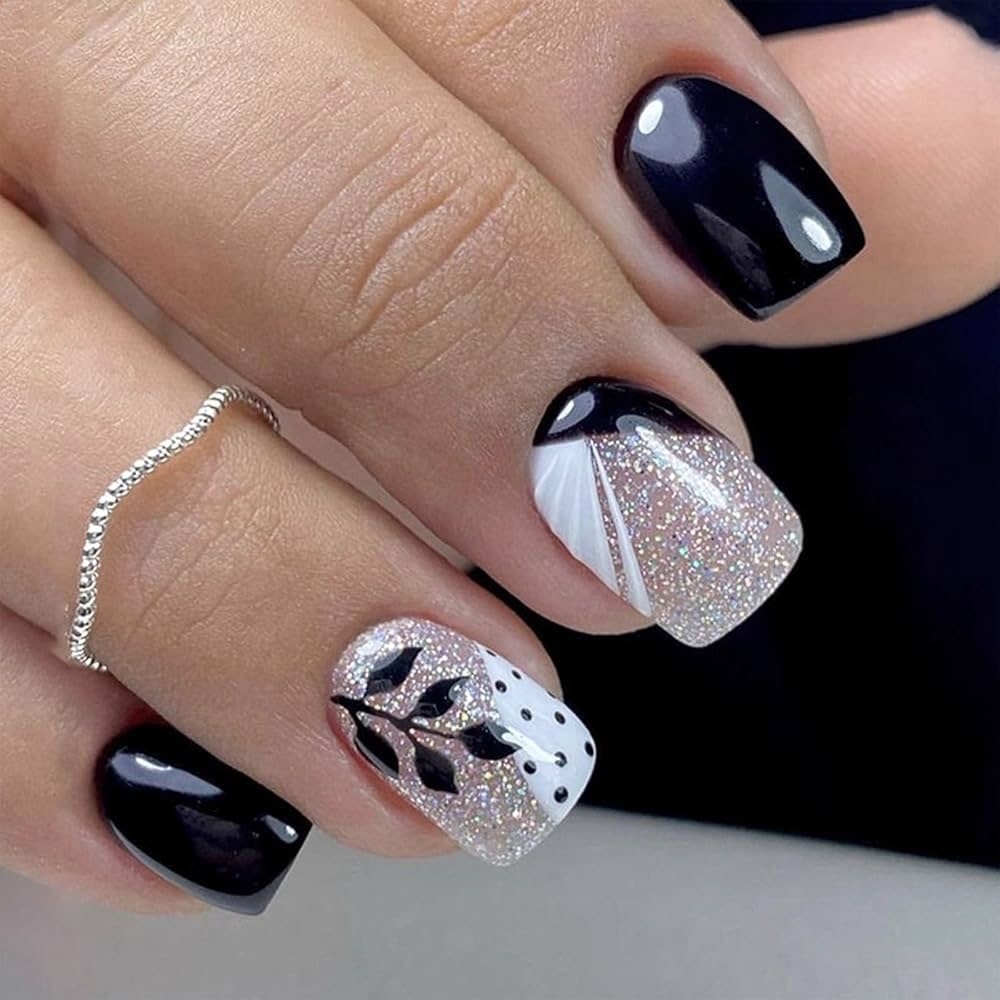 Glitter Floral Press On Nails